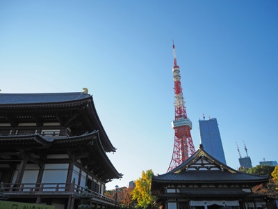 増上寺から見た東京タワー